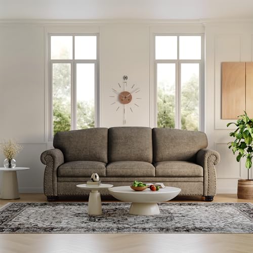 Beige 90 Inch Chenille 3 Seater Sofa with Wooden Leg D42376