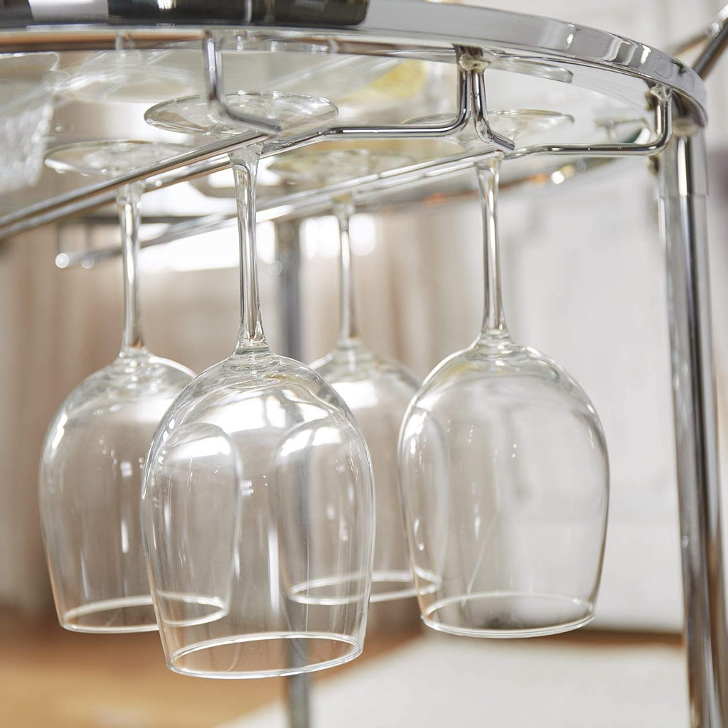 Round Chrome Metal Glass Top Bar Cart L2307