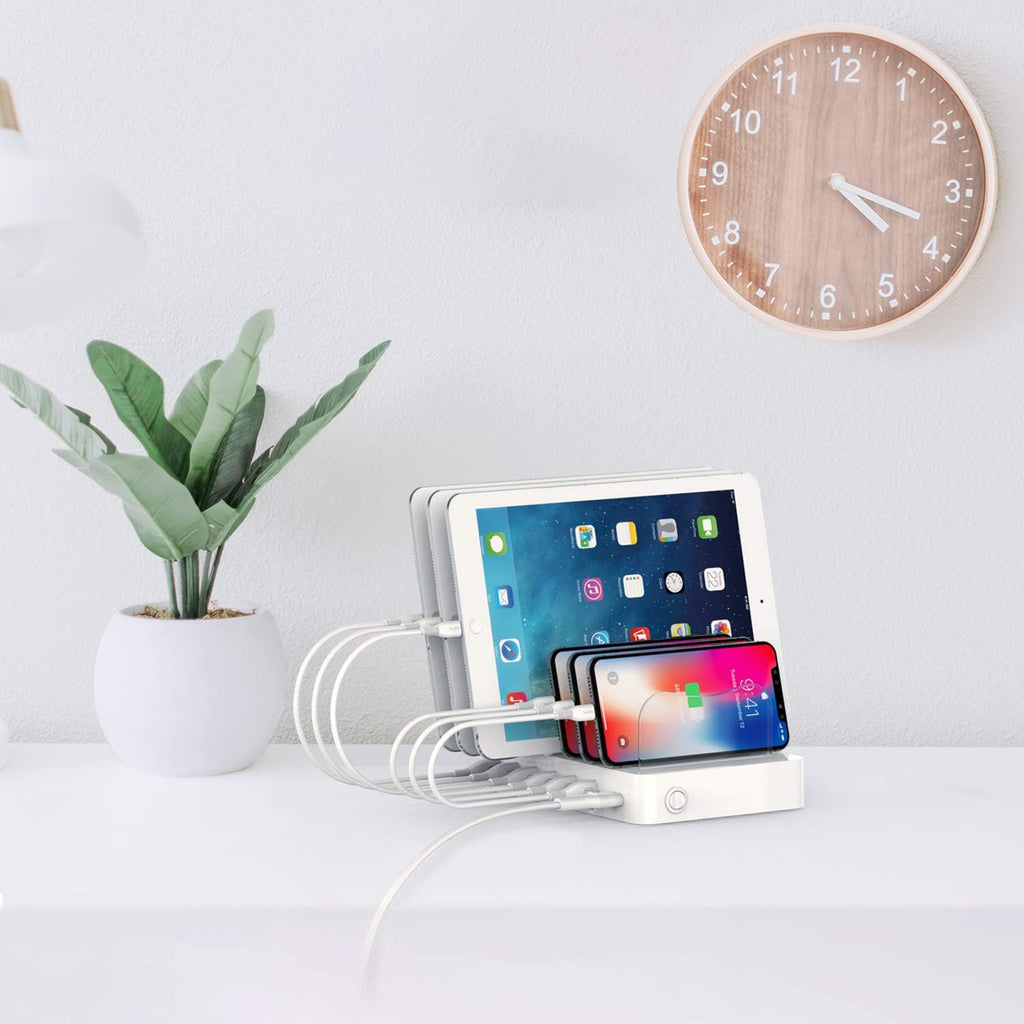 6-Port USB Charging Station with 6 Charging Cables White Pack of 2 A7775