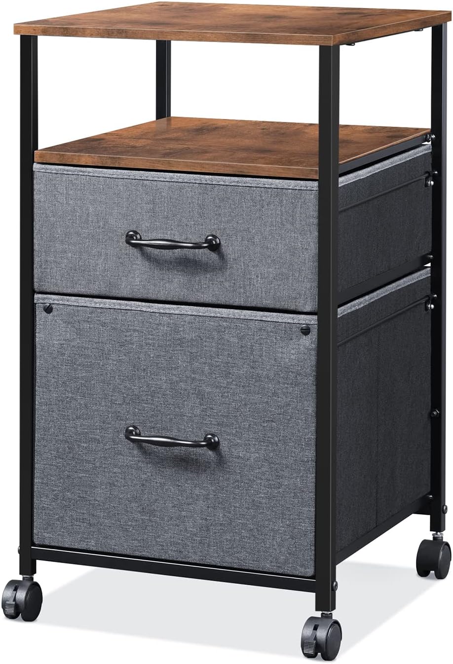 2 Drawer Mobile File Cabinet with Storage Shelf, Black N175