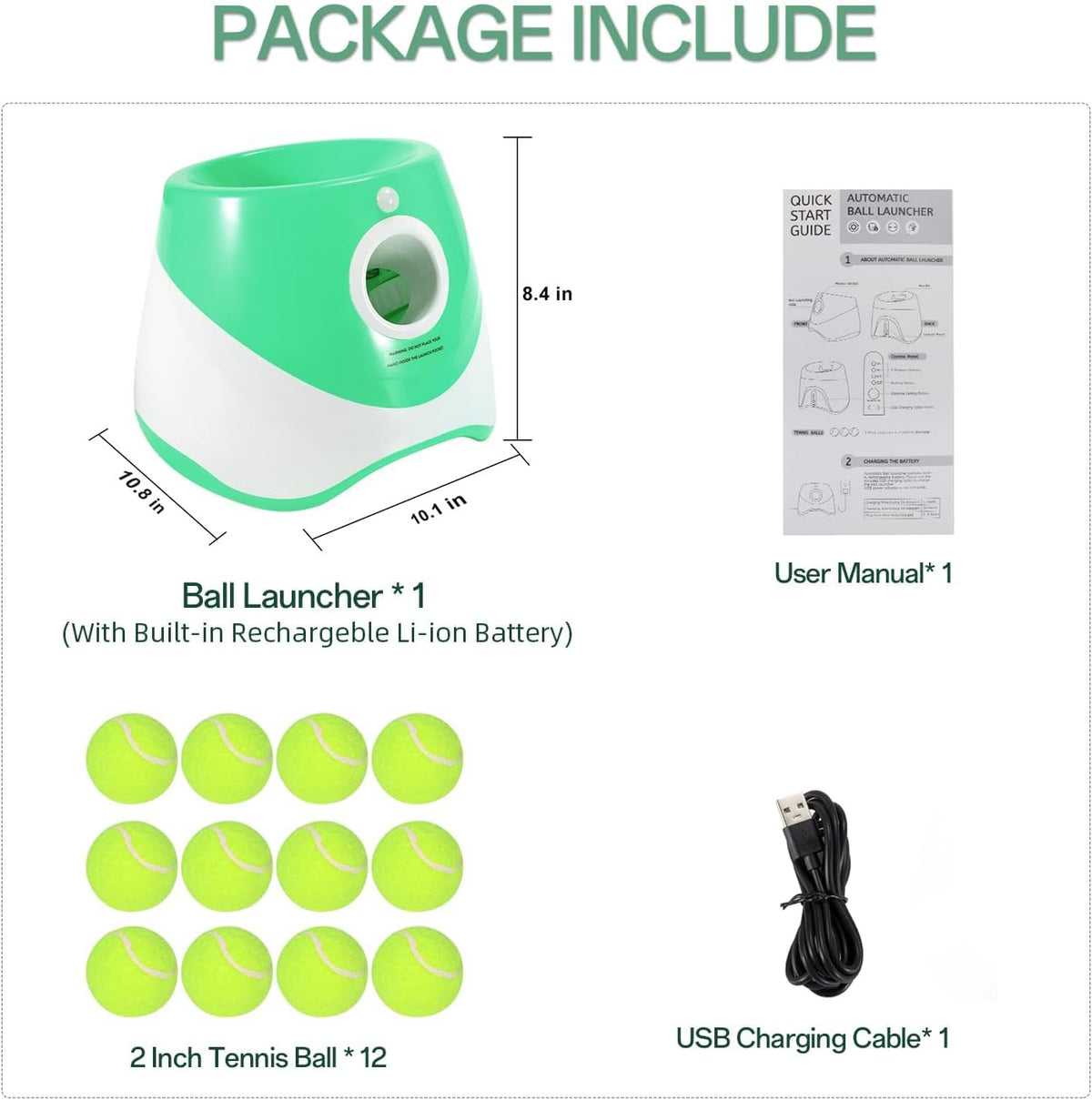 Automatic Ball Launcher with 12 Tennis Balls (Green) H9828