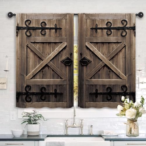 Gray Rod Pocket Farmhouse Kitchen Curtains 27.5W x 39L Inch 2 Panels Q122
