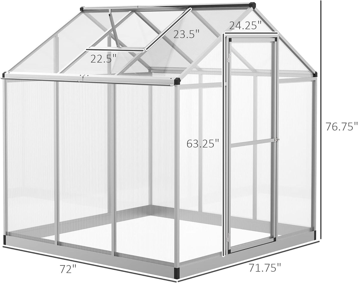 6' x 6' Walk-in Polycarbonate Greenhouse with Roof Vent W613203