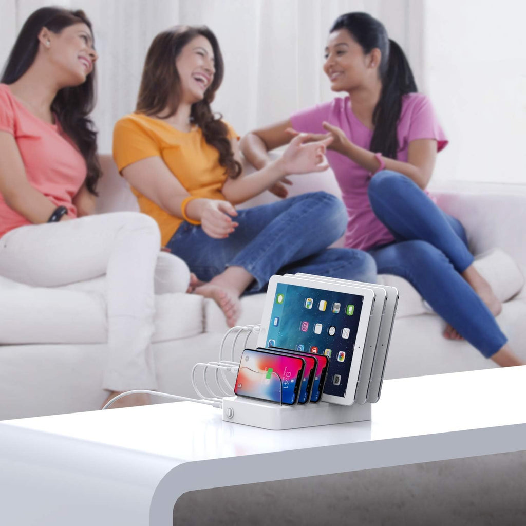 6-Port USB Charging Station with 6 Charging Cables White Pack of 2 A7775