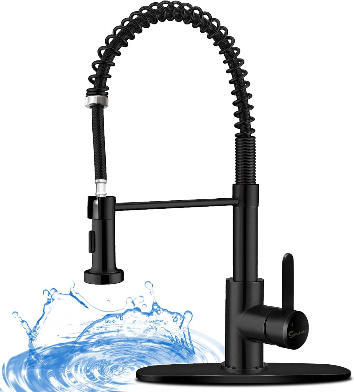 Matte Black High Oval Pull-Down Kitchen Faucet with Deck Plate M762