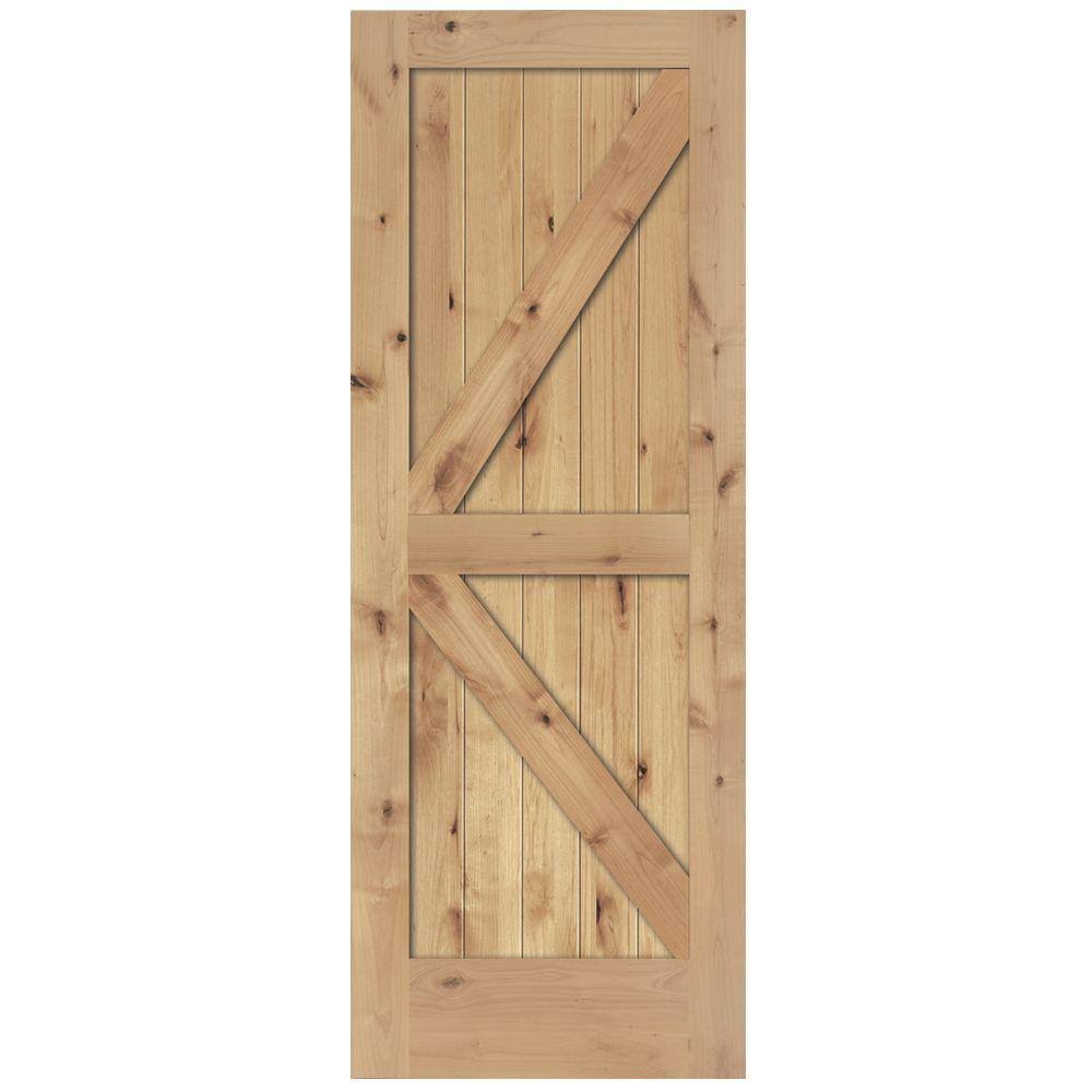 36 in. x 84 in. 2-Panel Solid Core Prefinished Natural Knotty Alder Interior Barn Door Slab L73606