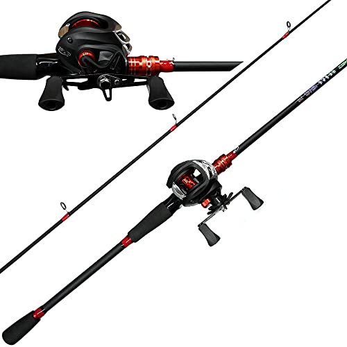 Fishing Rod and Reel Combo, Baitcasting Combo, 6 Foot 7 Foot 2-Piece, Fiberglass Wrapped Carbon Fiber Rod with EVA Handle V624673