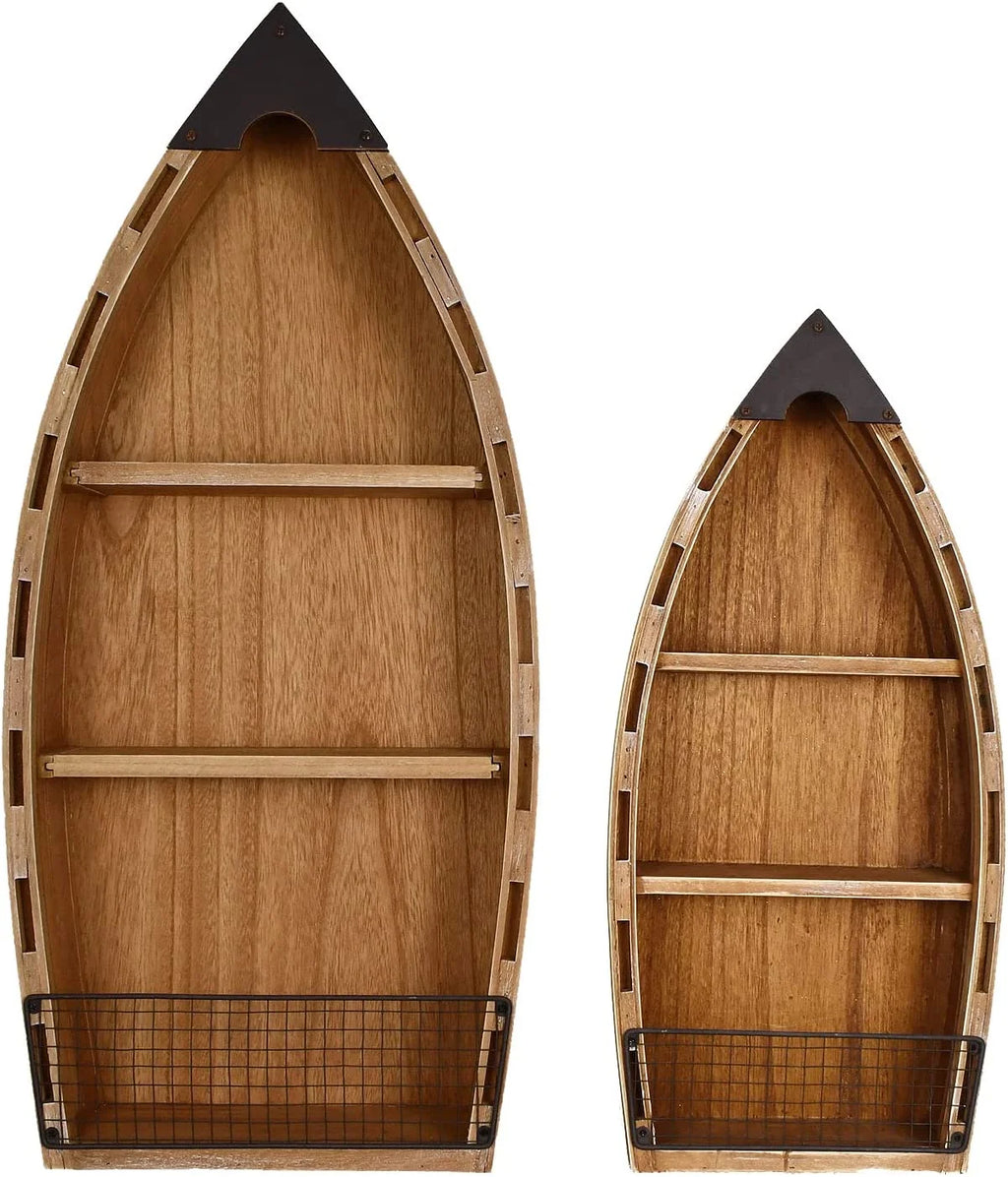 Wooden Boat Decor with 3 Tiers O52678