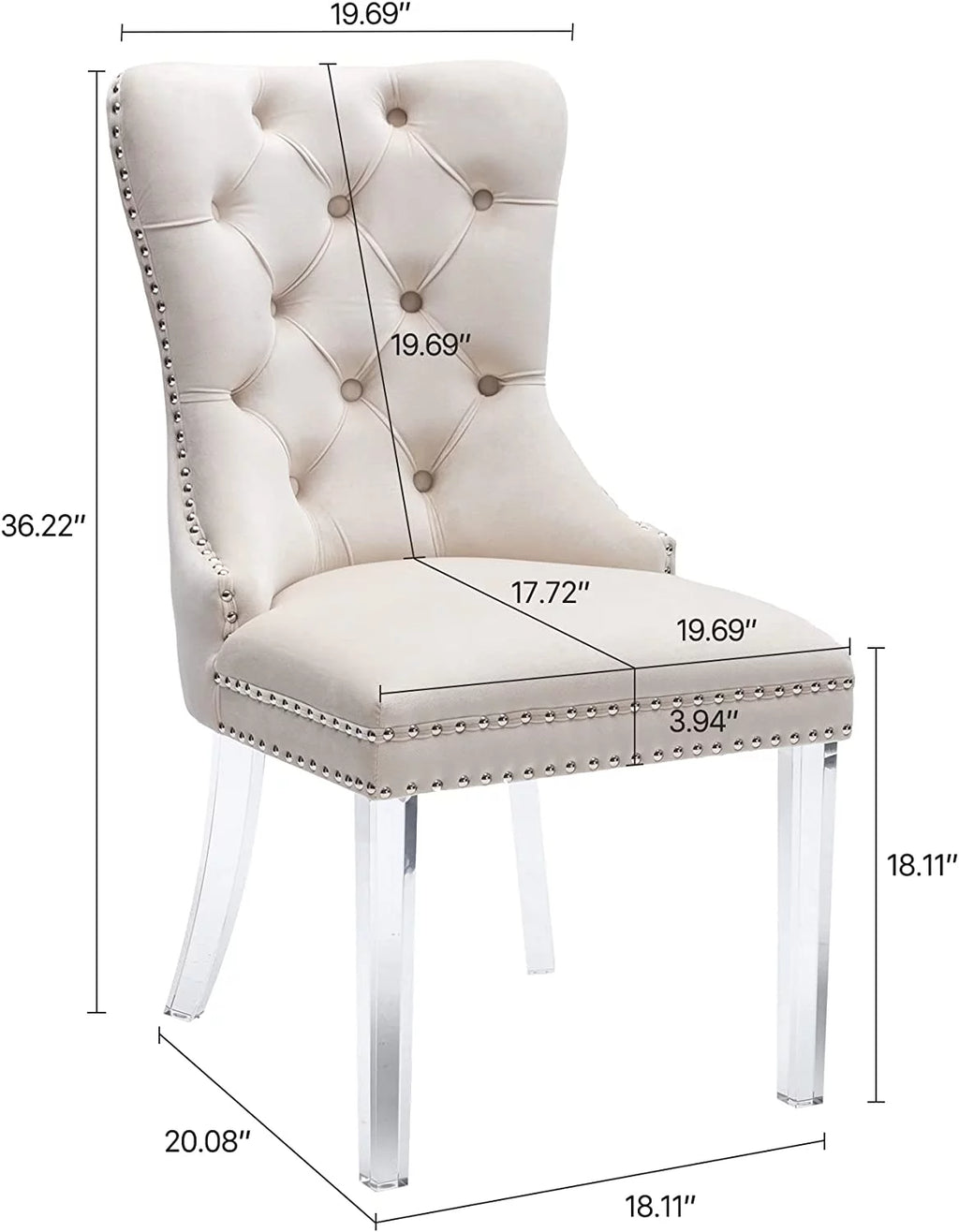 Beige Velvet Dining Chairs Set of 2 with Acrylic Legs W893301