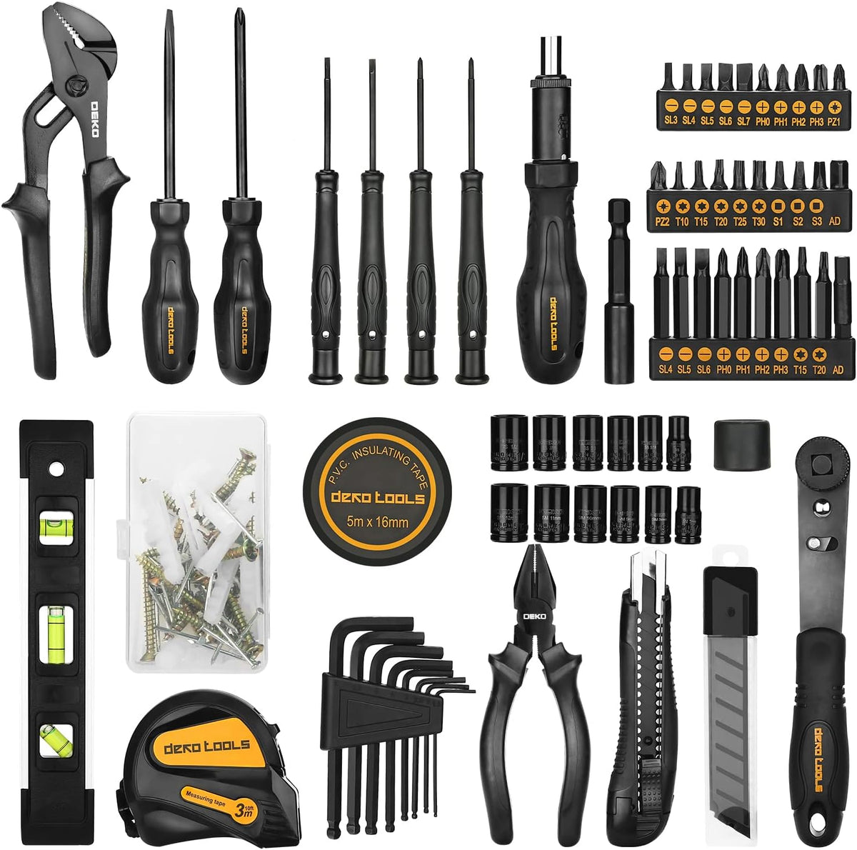 150 Piece Hand Tool Set with Plastic Toolbox Storage Case Q594737