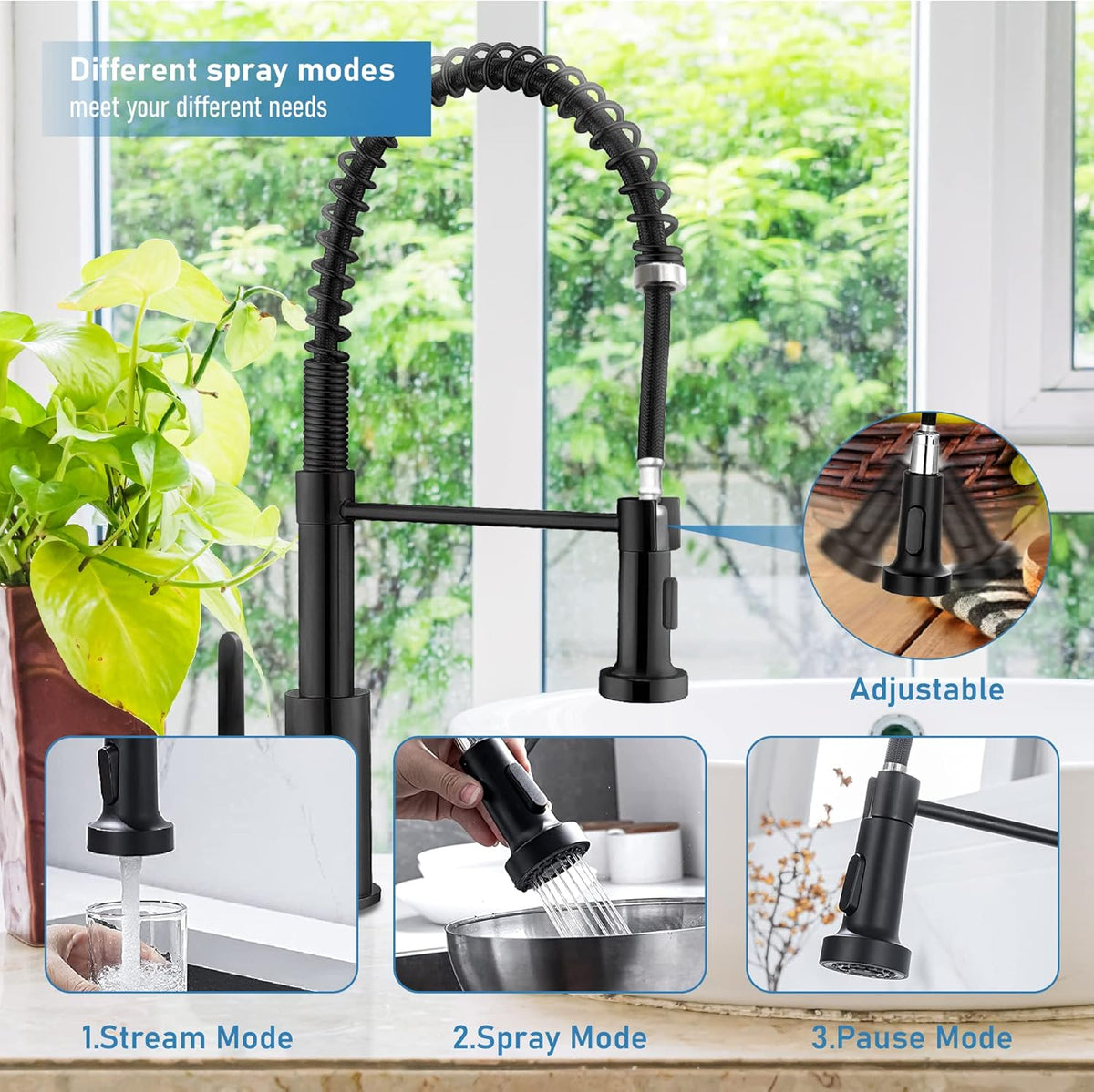 Matte Black High Oval Pull-Down Kitchen Faucet with Deck Plate M762