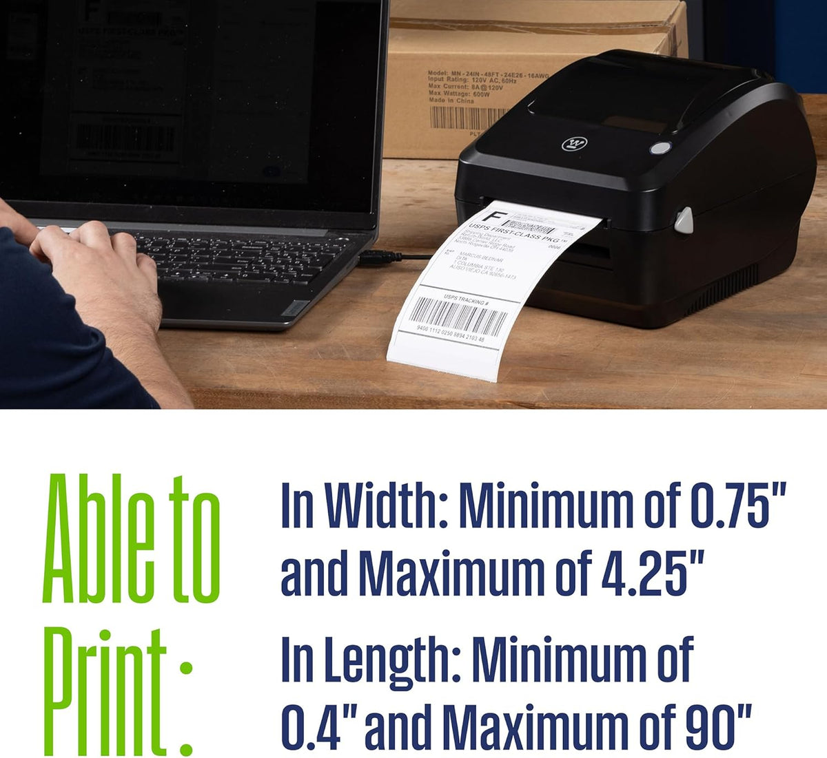 Direct Thermal Label Printer USB, Desktop Label Printer for Packages, includes Sample 4x6 Labels C3093