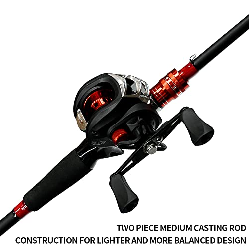 Fishing Rod and Reel Combo, Baitcasting Combo, 6 Foot 7 Foot 2-Piece, Fiberglass Wrapped Carbon Fiber Rod with EVA Handle V624673
