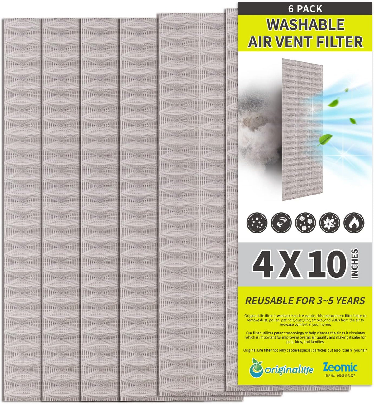 6-Pack Grey 4 x 10 Air Vent Filter X76269