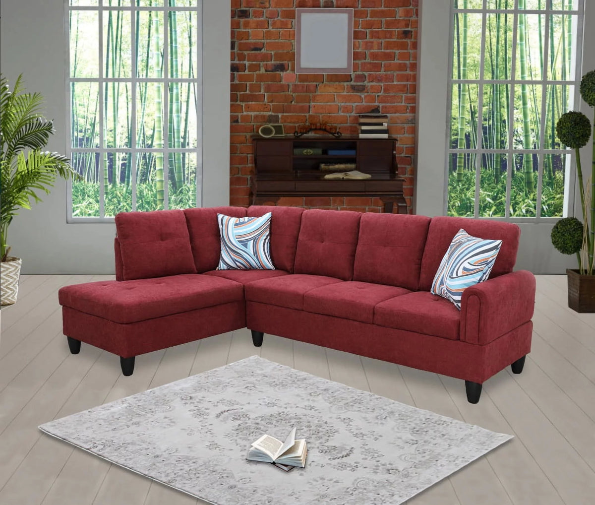 Wine Red L Shaped Sectional Sofa R3390
