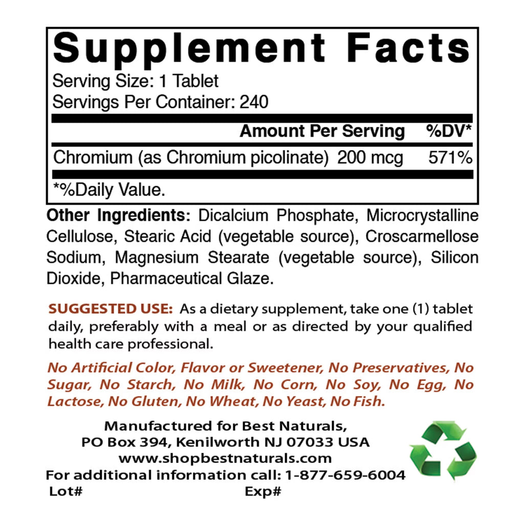 3 Pack Chromium Picolinate 200 mcg 240 Tablets C670614