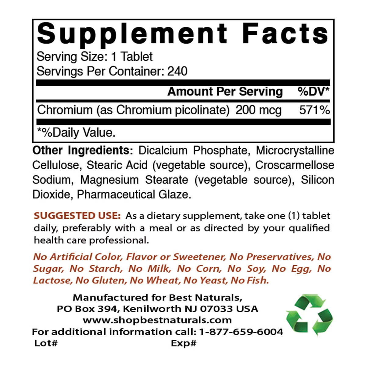 3 Pack Chromium Picolinate 200 mcg 240 Tablets C670614