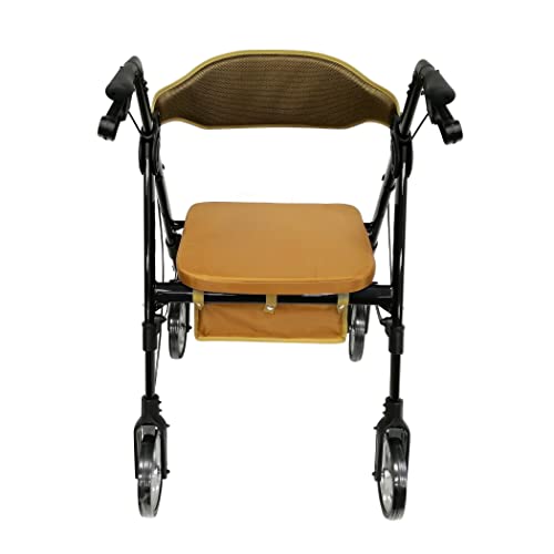 Heavy Duty Rollator Walker with Seat, Extra Wide Alluminium Folding Rolling Walker 450LB with Wide Basket & Padded Seat, 4 Wheel Walker (Black) N982561