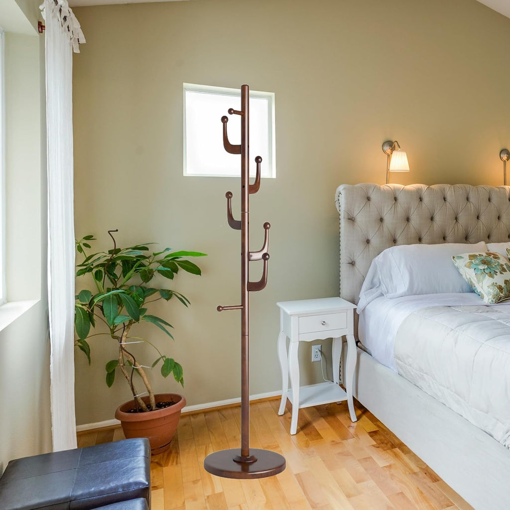 Brown Freestanding Wood Coat Rack L358