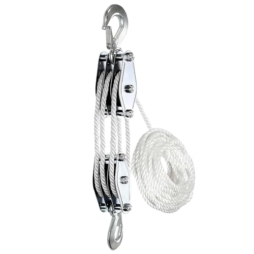 Rope Pulley Hoist 2200 lbs, Heavy Duty Pulley, 8:1 Power Pulley Block and Tackle System D370605