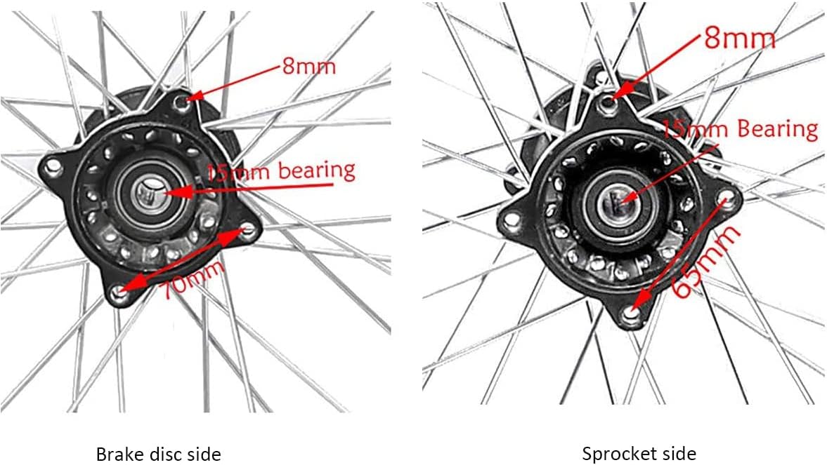 Rear 90/100-14 Wheel Tire & Rim Inner Tube with 15mm Bearing & Brake Disc Rotor & 428 41T Sprocket & Hydraulic Disc Brake Caliper Master Cylinder & Rim Axle Set T639