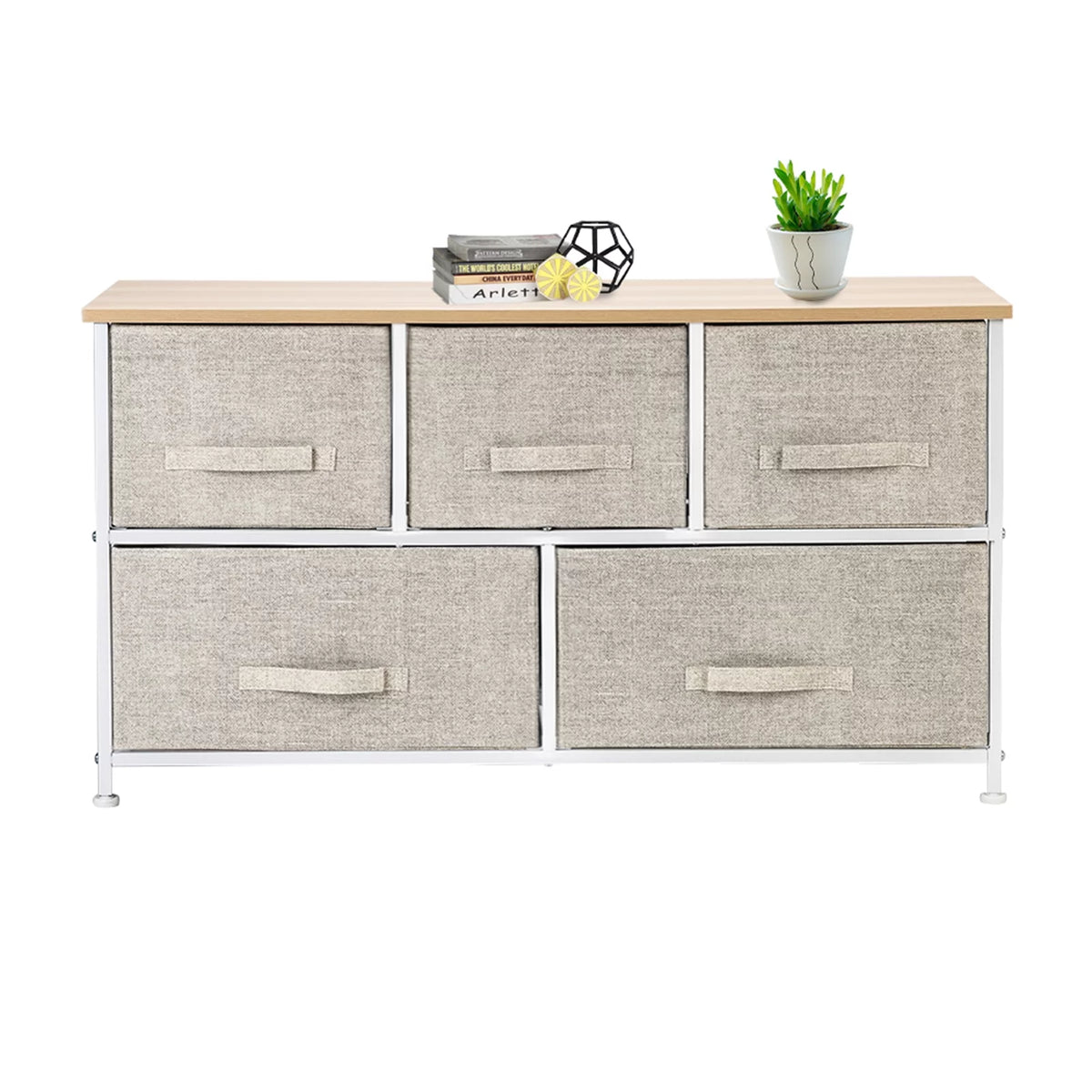 2-Tier Wide Closet Dresser with 5 Fabric Drawers X11561