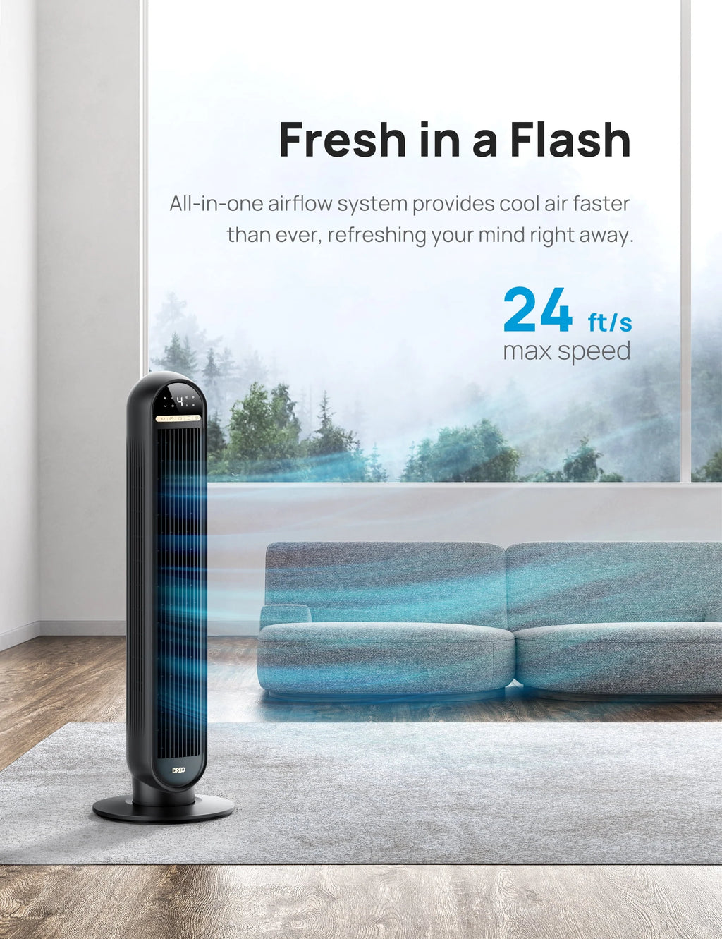36 Standing Floor Fan with Remote, 90° Oscillating, 4 Speeds, 4 Modes S252