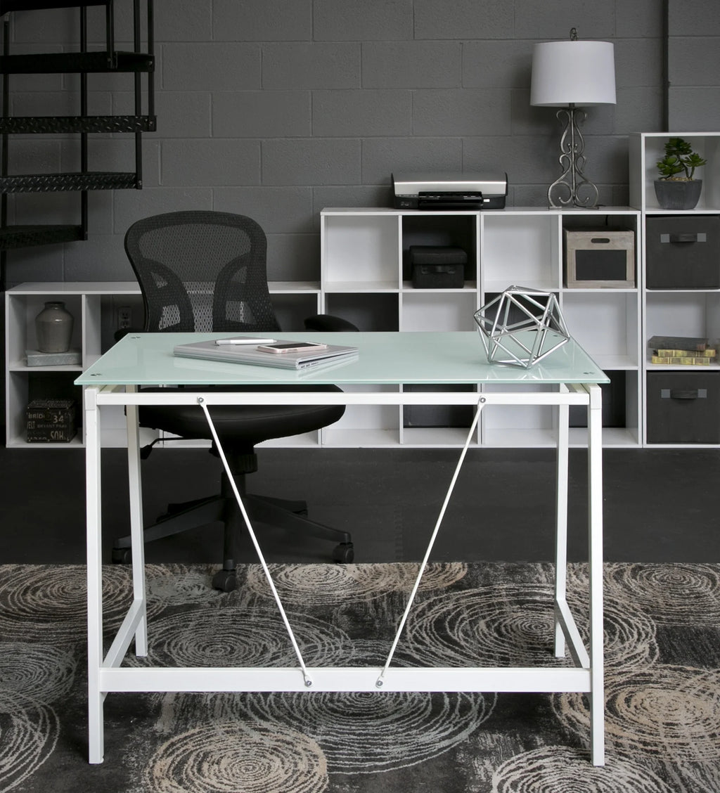 Contemporary Glass Writing Desk with Steel Frame V5197