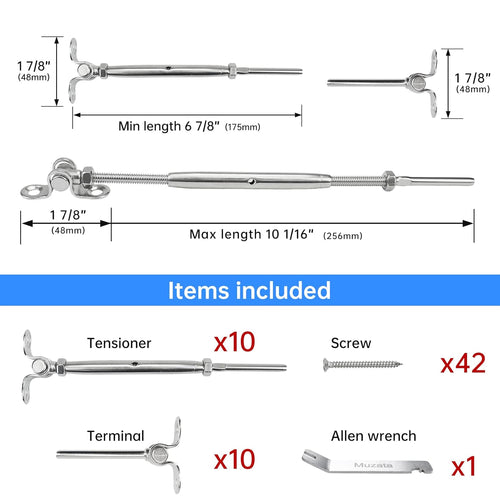 10Set 1/8 Cable Railing Kit T316 Stainless Steel Hardware Angle 180° Adjustable D337440