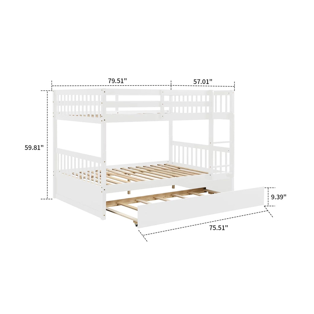 Full Size White Wooden Bunk Bed with Ladder and Trundle R547097