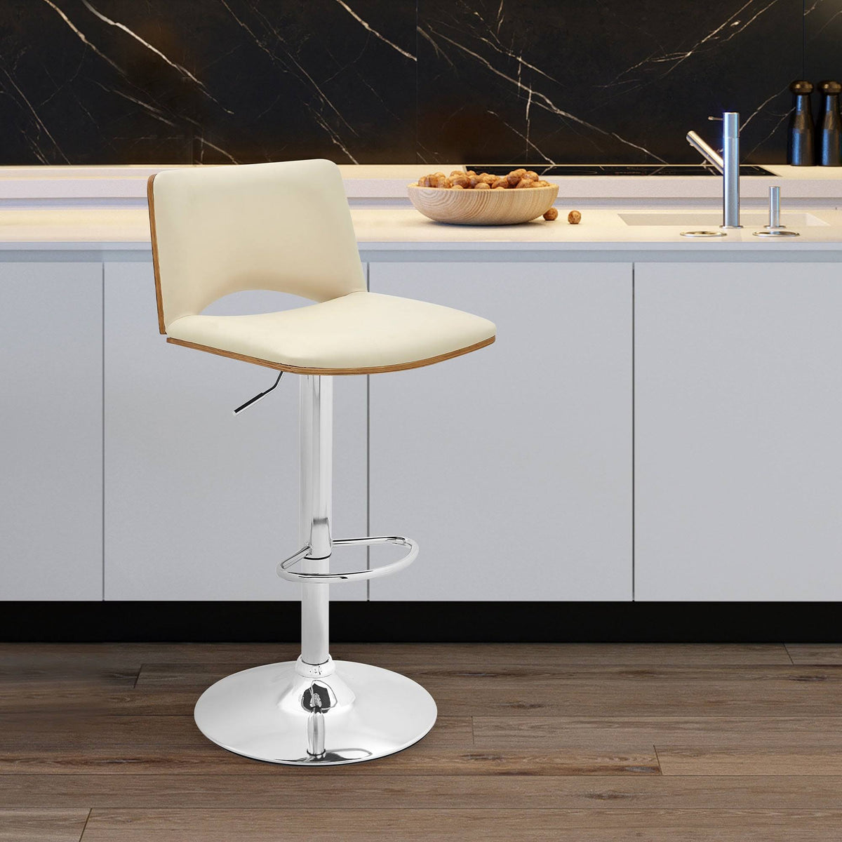 Gray Faux Leather Swivel Bar Stool C337
