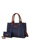 Navy Faux Leather Tote Bag and Wallet Set, 2-Piece T509