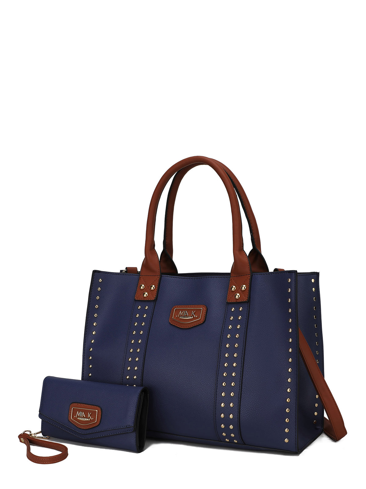 Navy Faux Leather Tote Bag and Wallet Set, 2-Piece T509