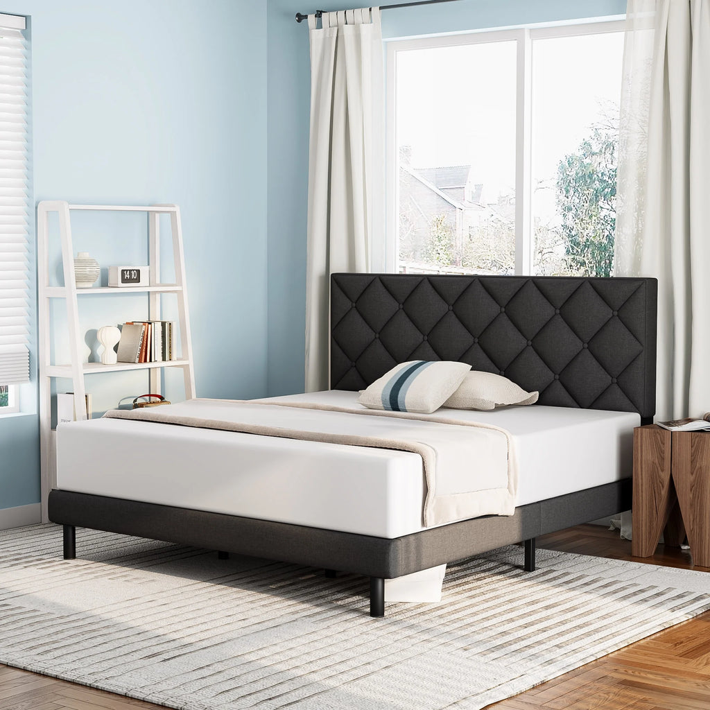 Queen Size Platform Bed with Wingback Headboard K238
