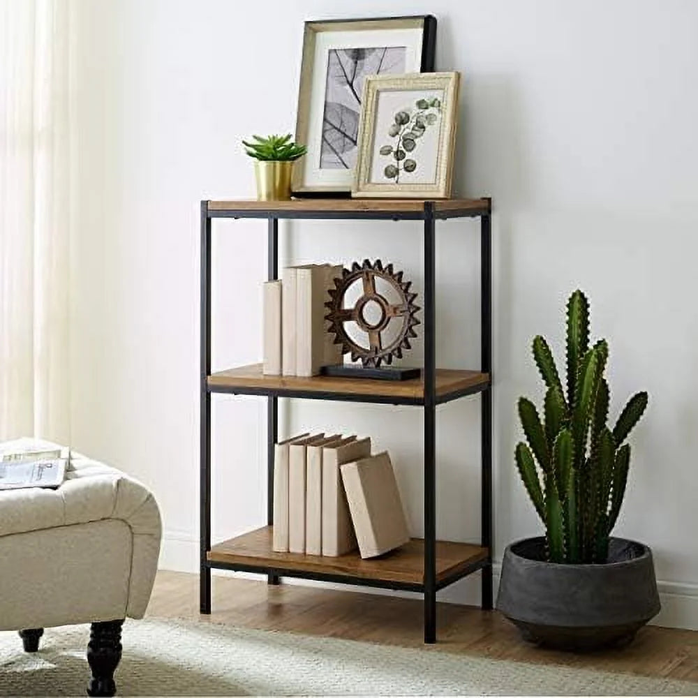 3 Tier Rustic Industrial Bookshelf with Open Shelves T599
