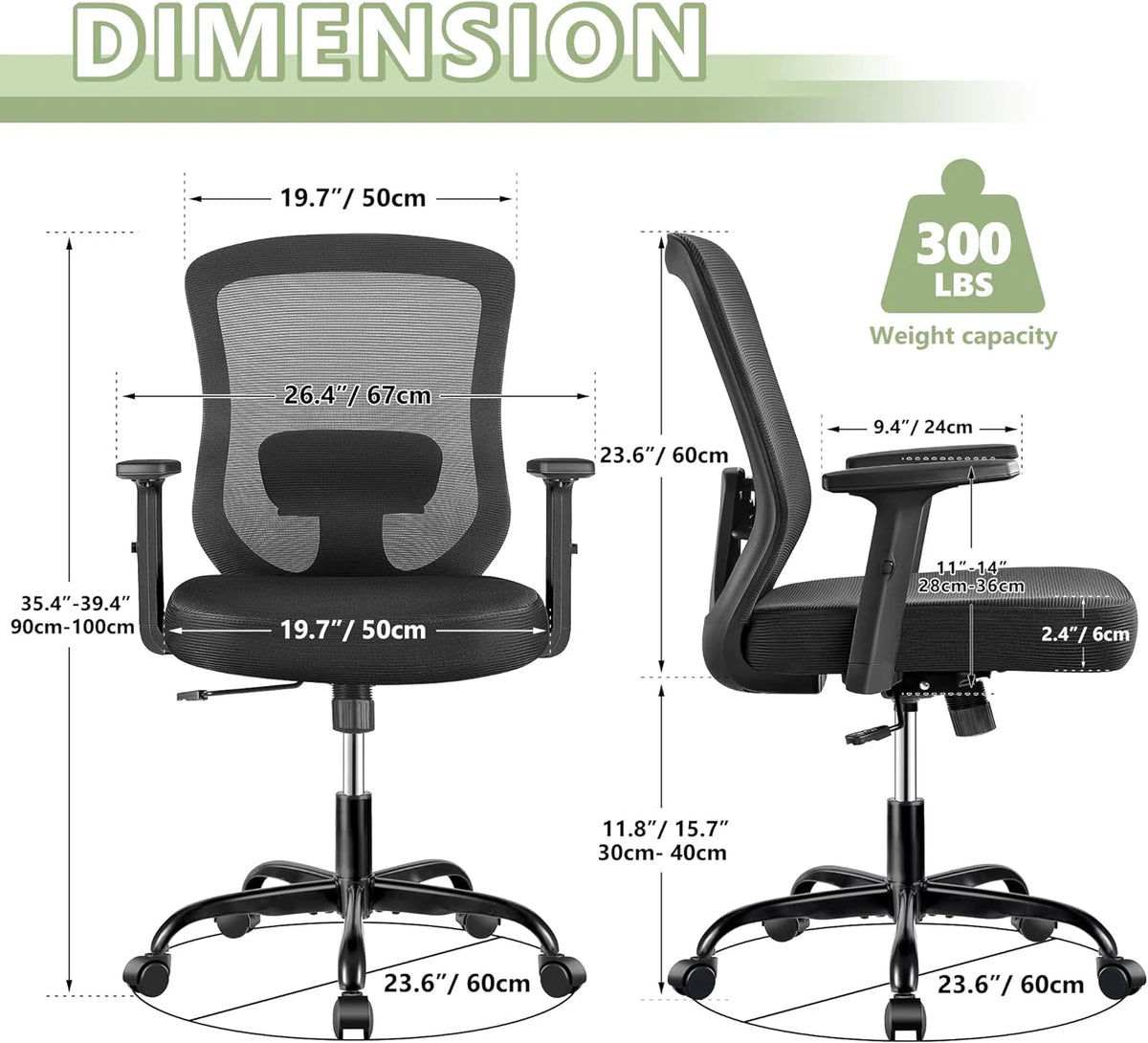 Black Ergonomic Mesh Office Chair with Lumbar Support I115