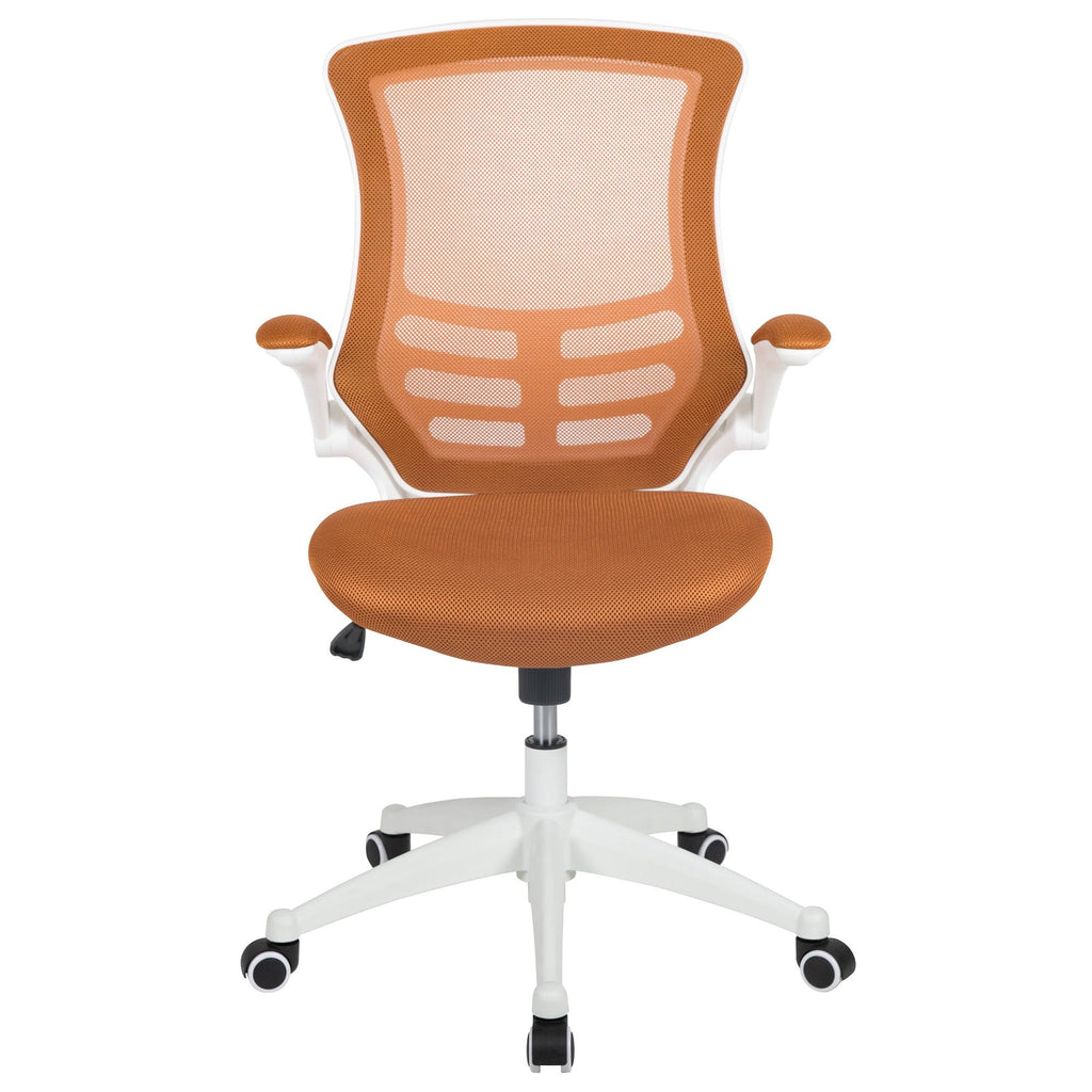 White and Tan Orange Mid-Back Swivel Ergonomic Task Office Chair with Flip-Up Arms S781745