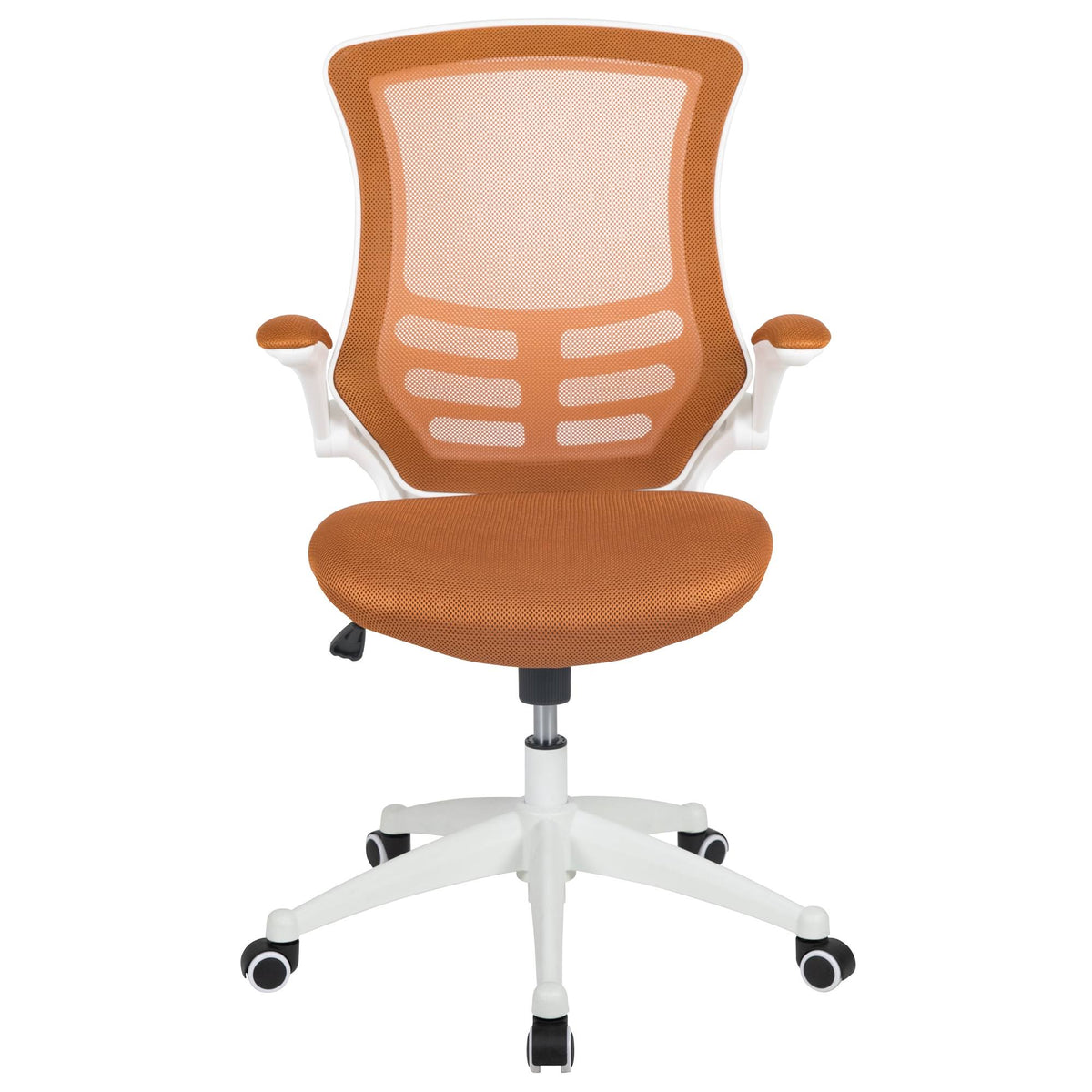 White and Tan Orange Mid-Back Swivel Ergonomic Task Office Chair with Flip-Up Arms S781745