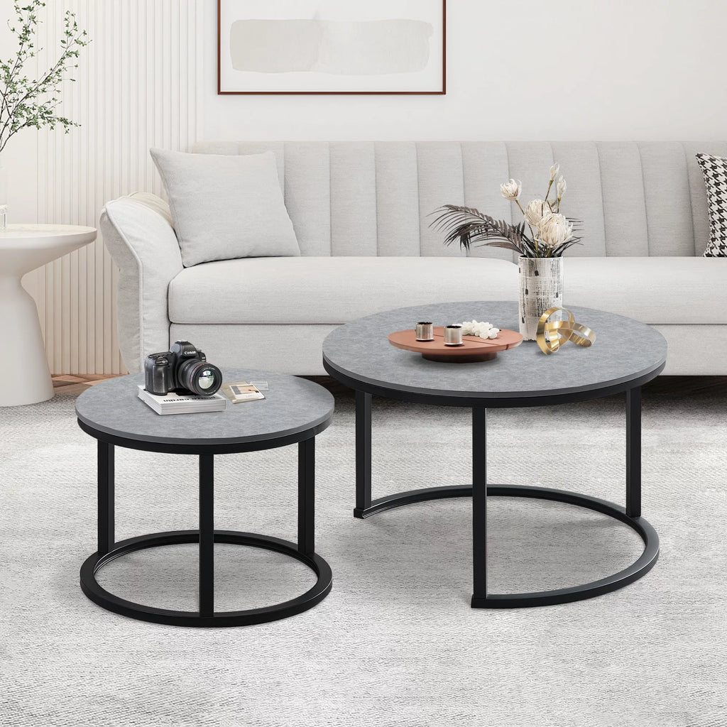 Round Nesting Coffee Table Set Metal Frame Gray F24283