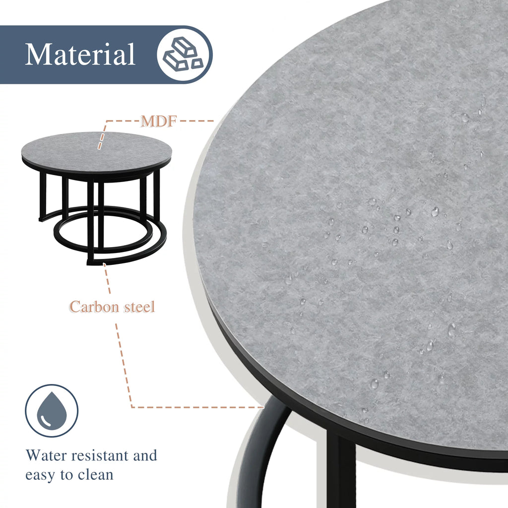 Round Nesting Coffee Table Set Metal Frame Gray F24283