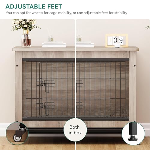 Gray Dog Crate Furniture with Cushion and Wheels X854