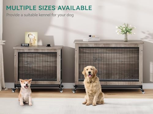 Gray Dog Crate Furniture with Cushion and Wheels X854