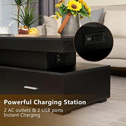 LED Lift Top Coffee Table with Charging Station I87231