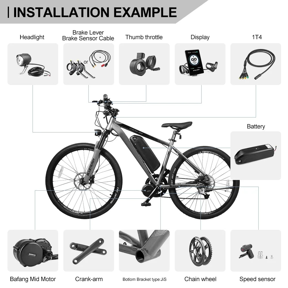 48V 1000W Bafang Mid Motor EBIKE Conversion Kit 68-73mm J315906