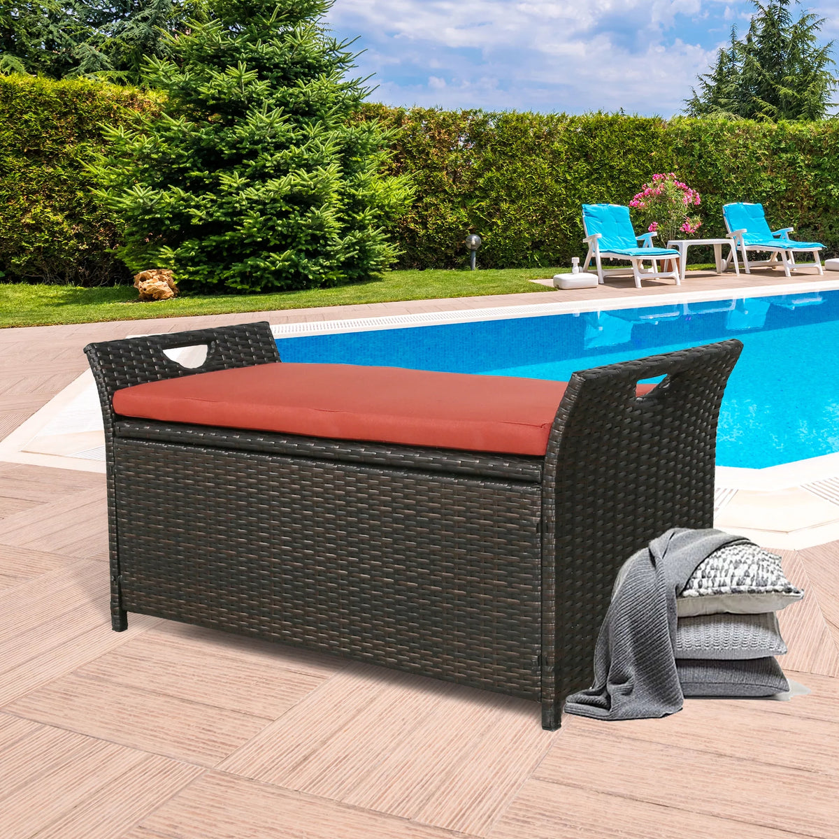 27.6 Gallon Wicker Storage Bench with Cushion W797462