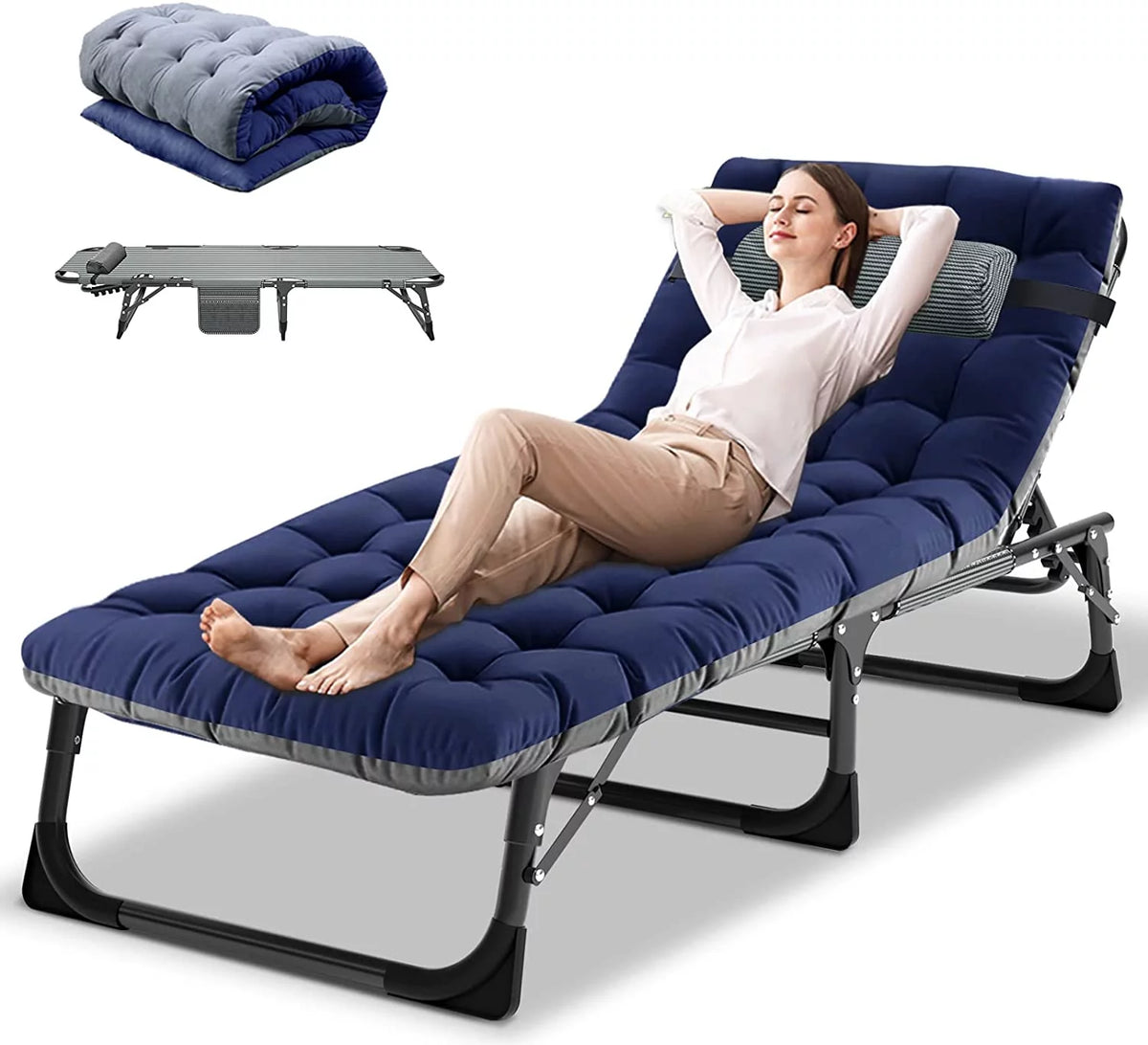 4-Fold Folding Camping Cot with Mattress and Pillow W5562
