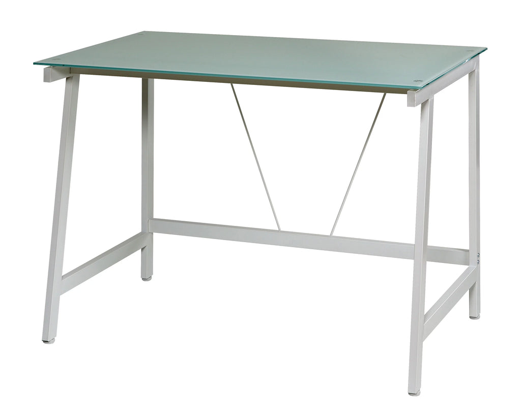 Contemporary Glass Writing Desk with Steel Frame V5197