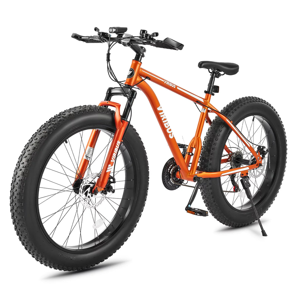 26 Fat Tire Mountain Bike with Front Suspension 21 Speeds Disc Brakes Orange O160