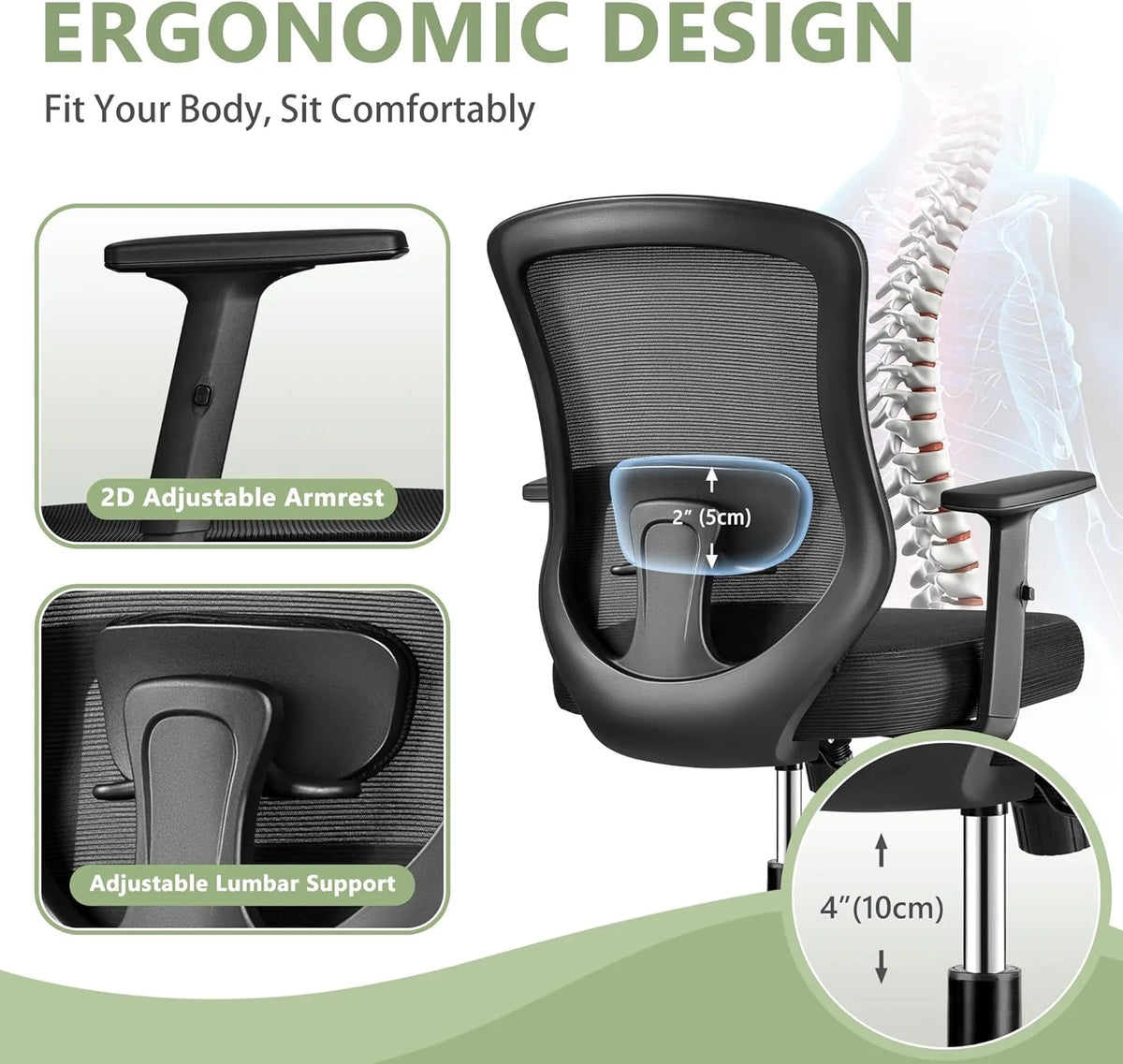 Black Ergonomic Mesh Office Chair with Lumbar Support I115