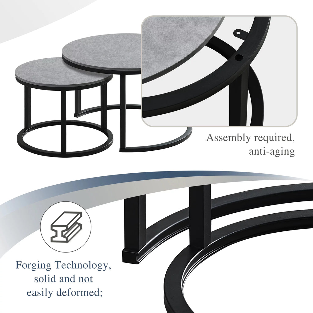 Round Nesting Coffee Table Set Metal Frame Gray F24283